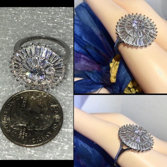 Flashy Baguette Paved Double Halo Cocktail Ring - Picture 5 of 8